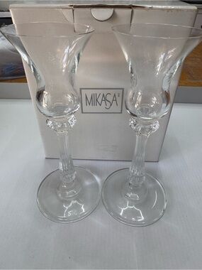 Pair Vintage Mikasa Ardmore Crystal Candlestick Holders 7.5" Flared  40001 NIB